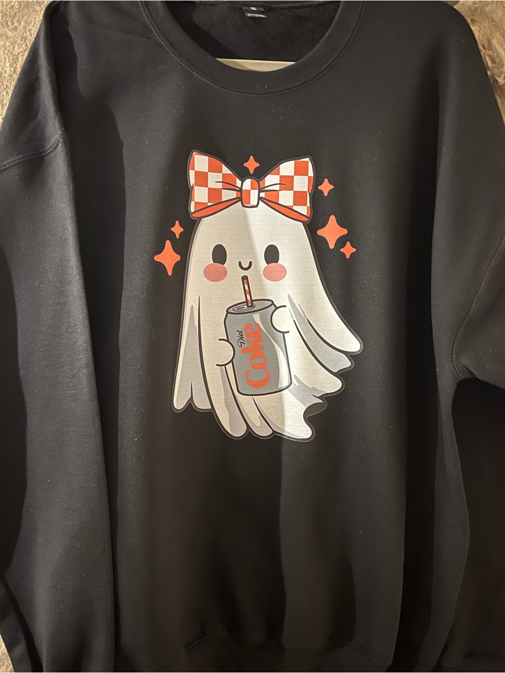 Adult size large Black Ghost Diet Coke Graphic Sweatshirt with Orange Bow